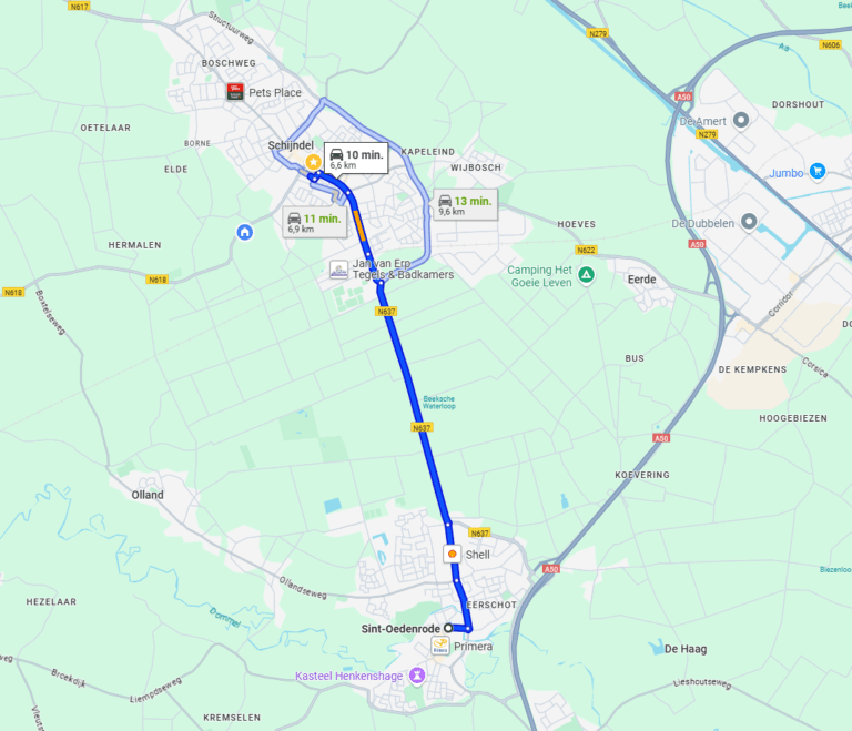 Sint Oedenrode naar Schijndel route google maps de beddenwinkel