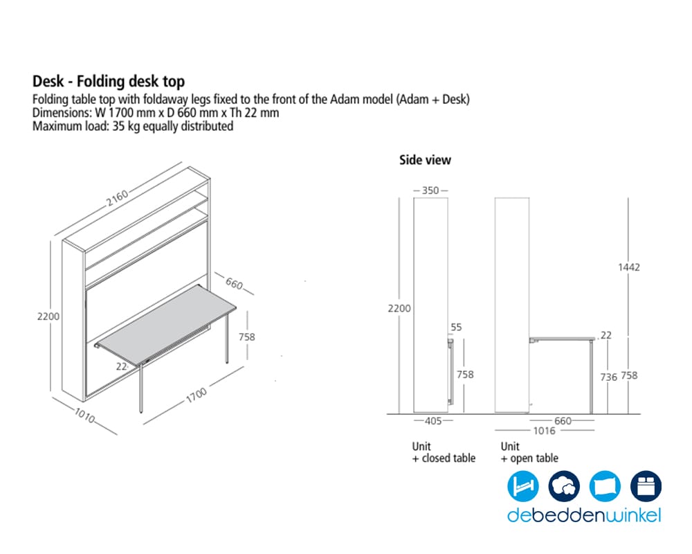 Clei adam met bureau bedkast opklapbed de beddenwinkel schijndel